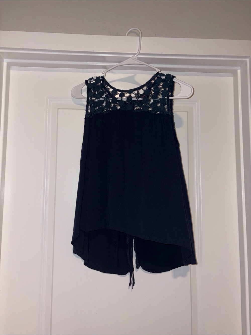 Rock & Roll Cowgirl Navy Crochet Yoke Tank Top